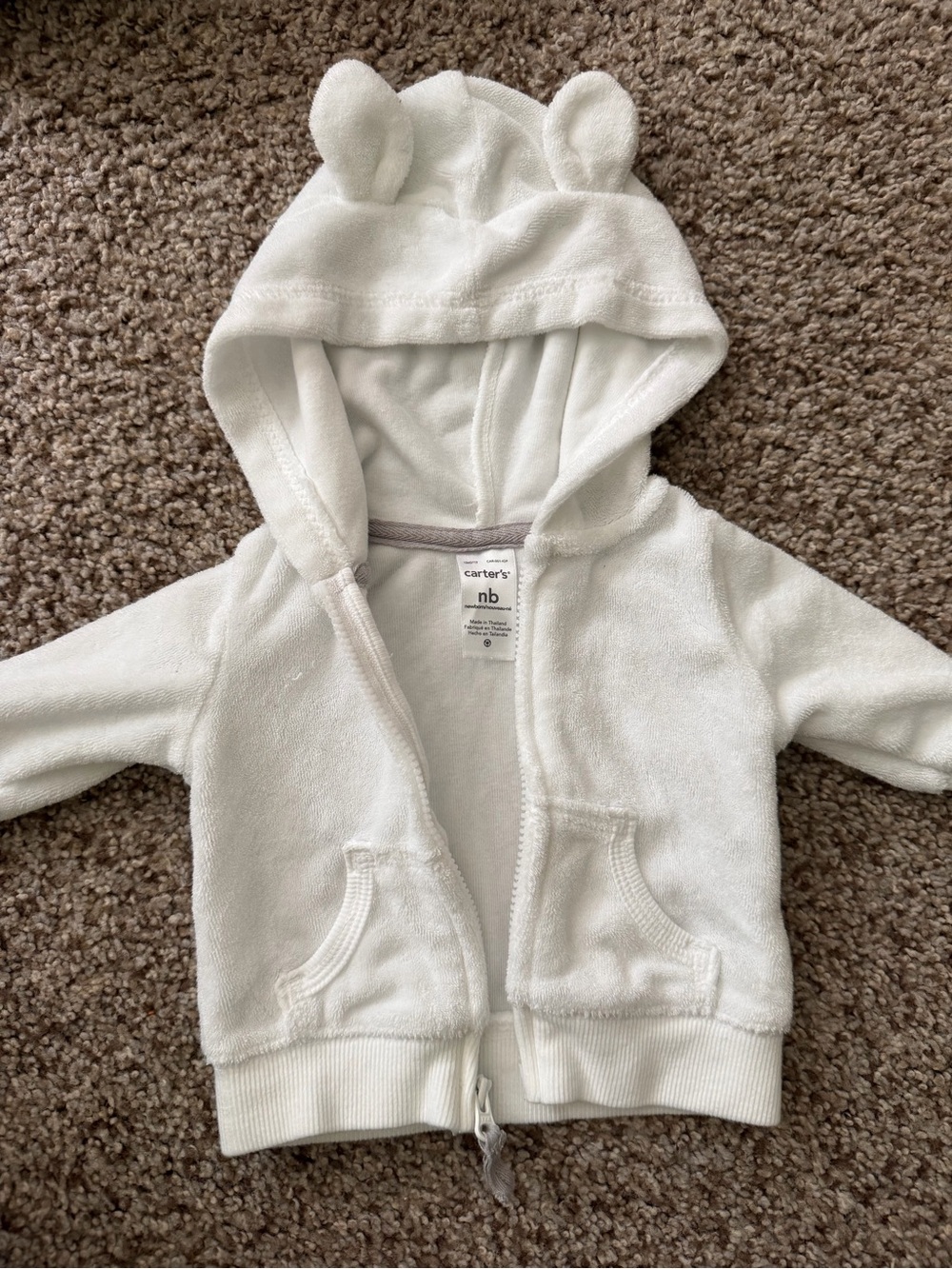 Carter's White Hooded Zip-Up Jacket with Ear Detail